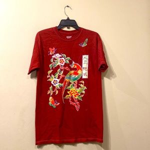 Unisex Red Cotton David Bowie short sleeve crew neck Shirt Crane Graphic S/P